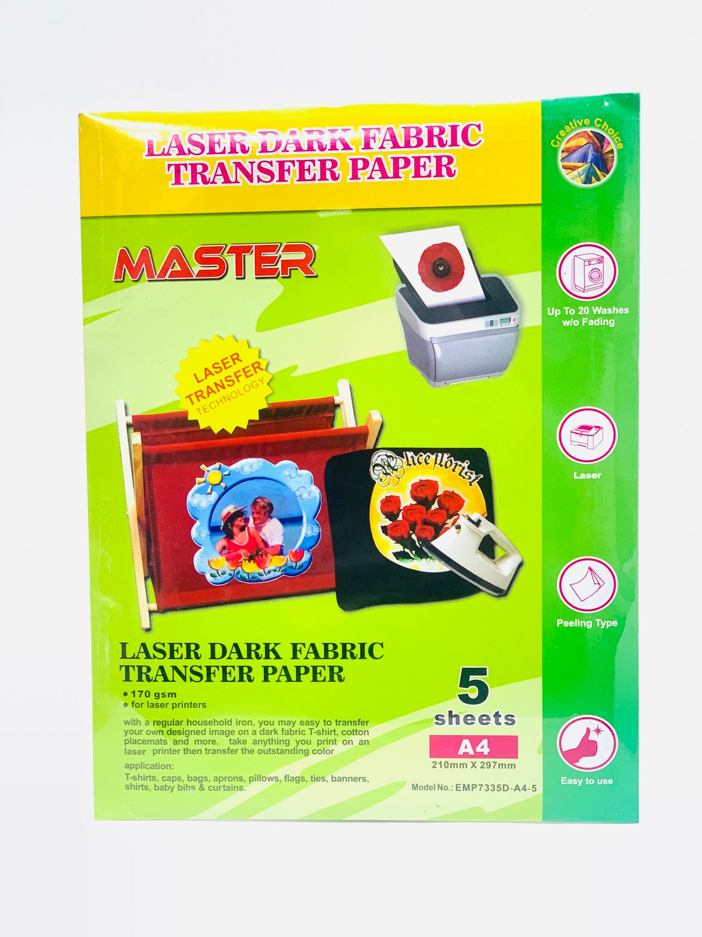 LASER DARK FABRIC TRANSFER PAPER A4 (5 SHEETS )