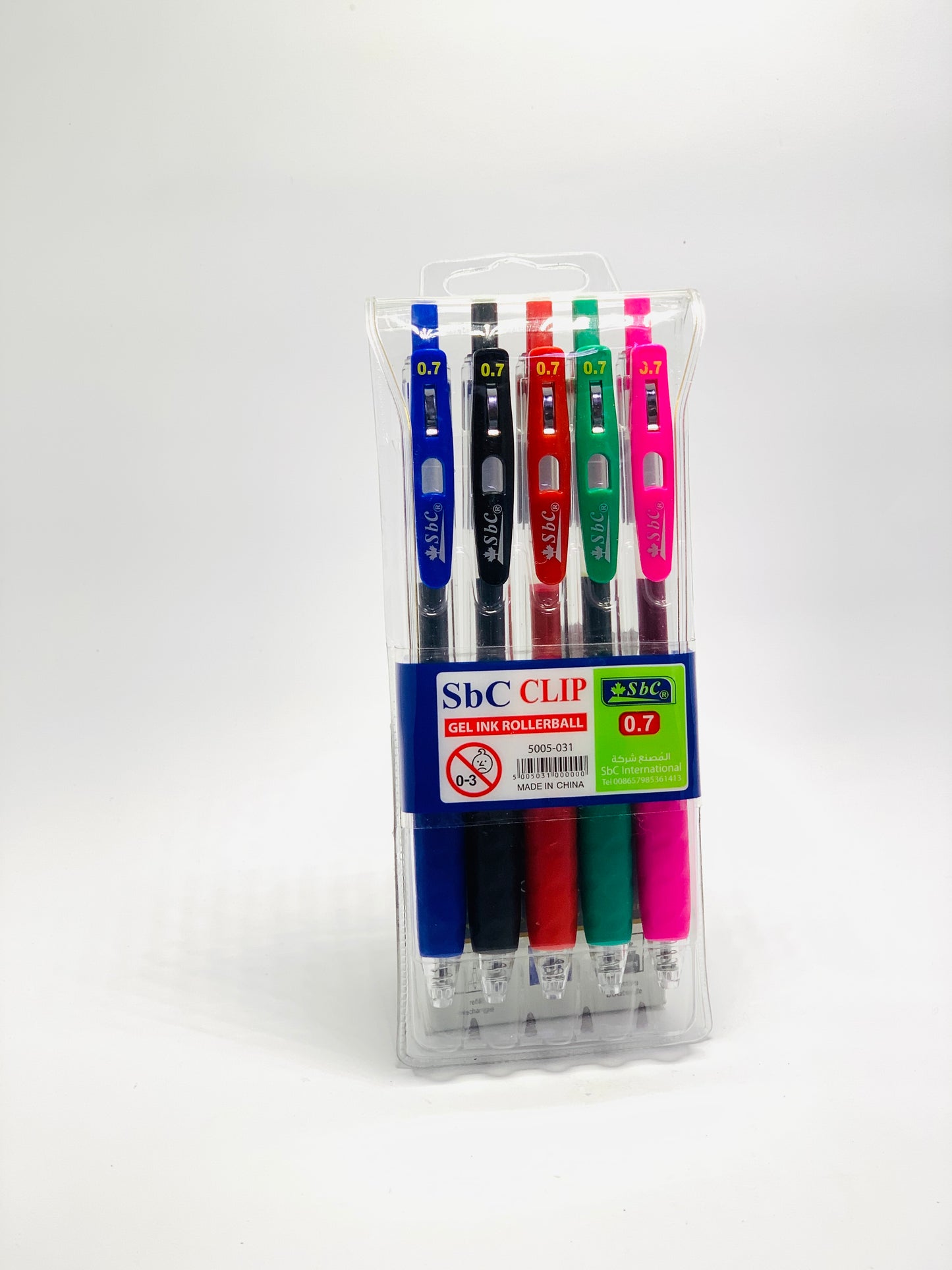 SBC Clip Gel Ink Rollerball Pen Set 5 Colors - 0.7 mm