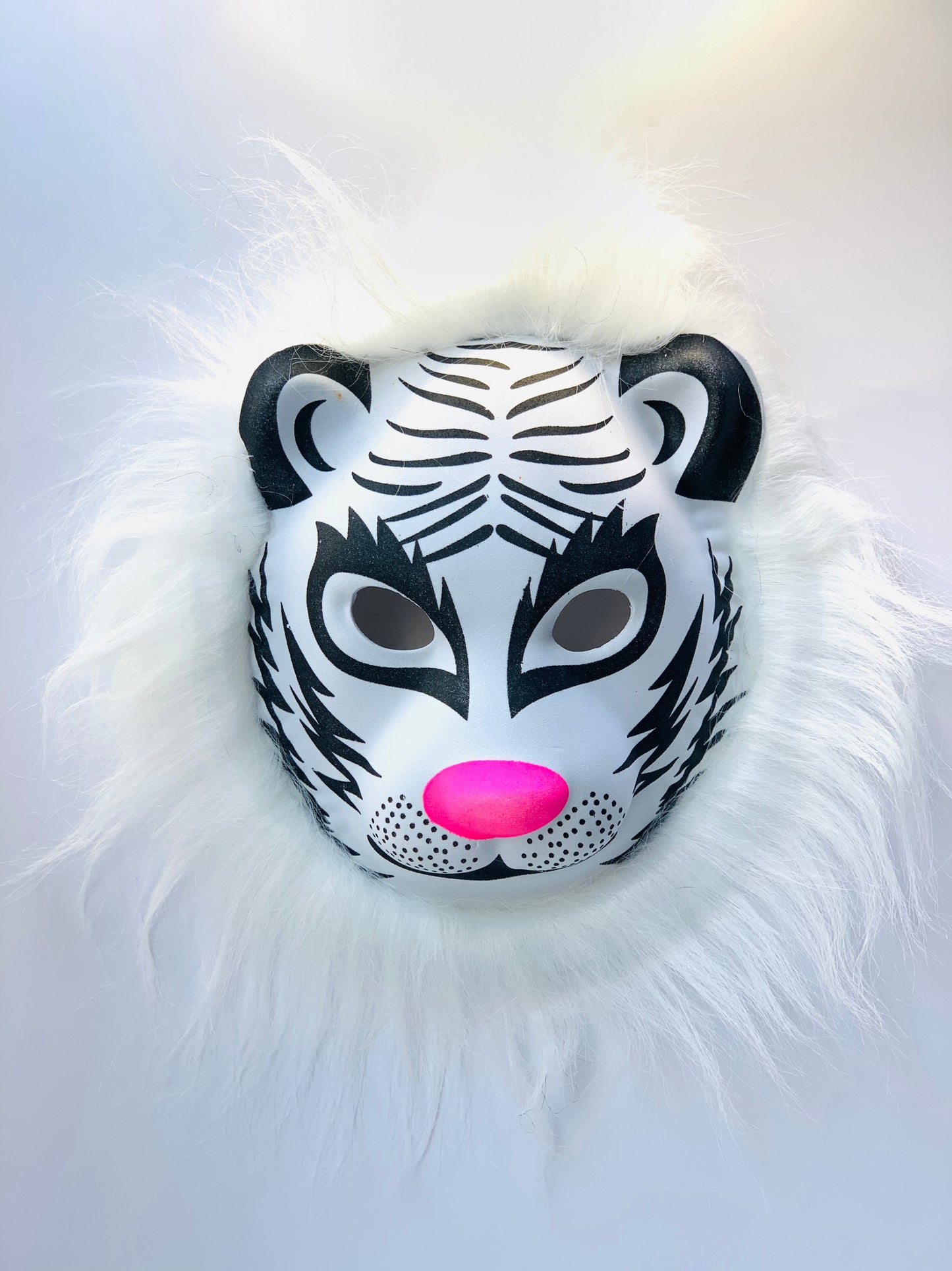 LION MASK WHITE AND BLACK WITH HAIR FOR KIDS