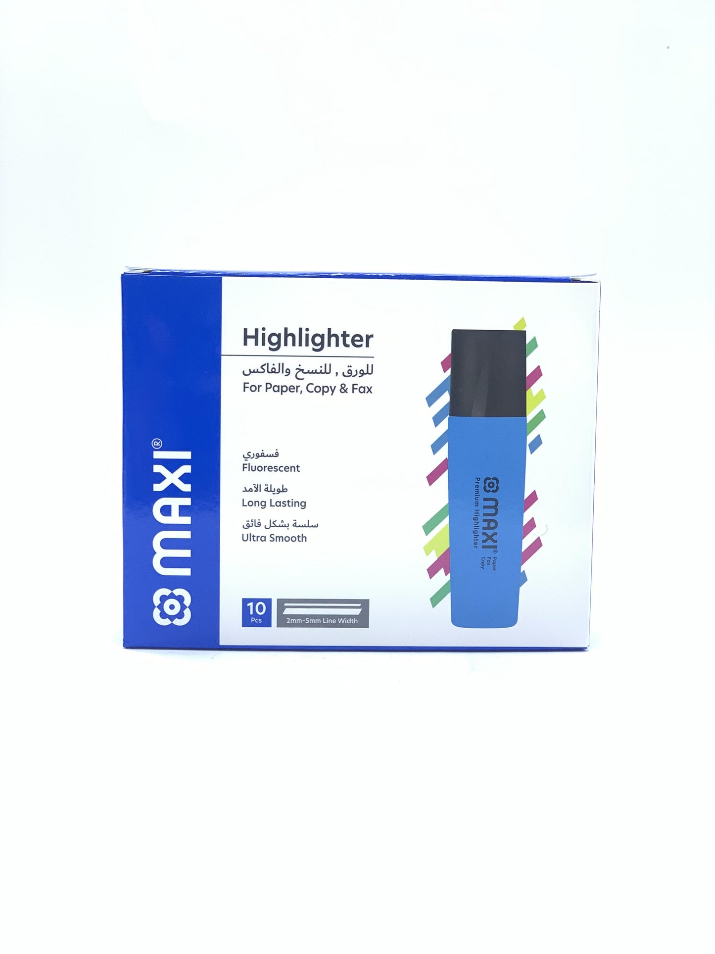 MAXI MX-50P Super-Fluorescent Premium Highlighter Box Of 10Pc blue, Ultra Smooth For Paper Copy & Fax blue