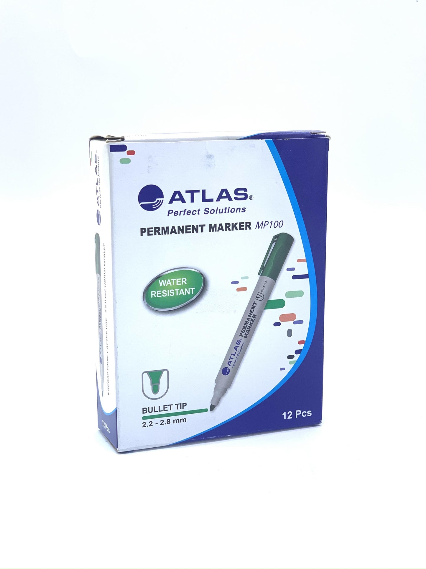 ATLAS GREEN PERMANENT MARKER BULLLET TIP PACK OF 12
