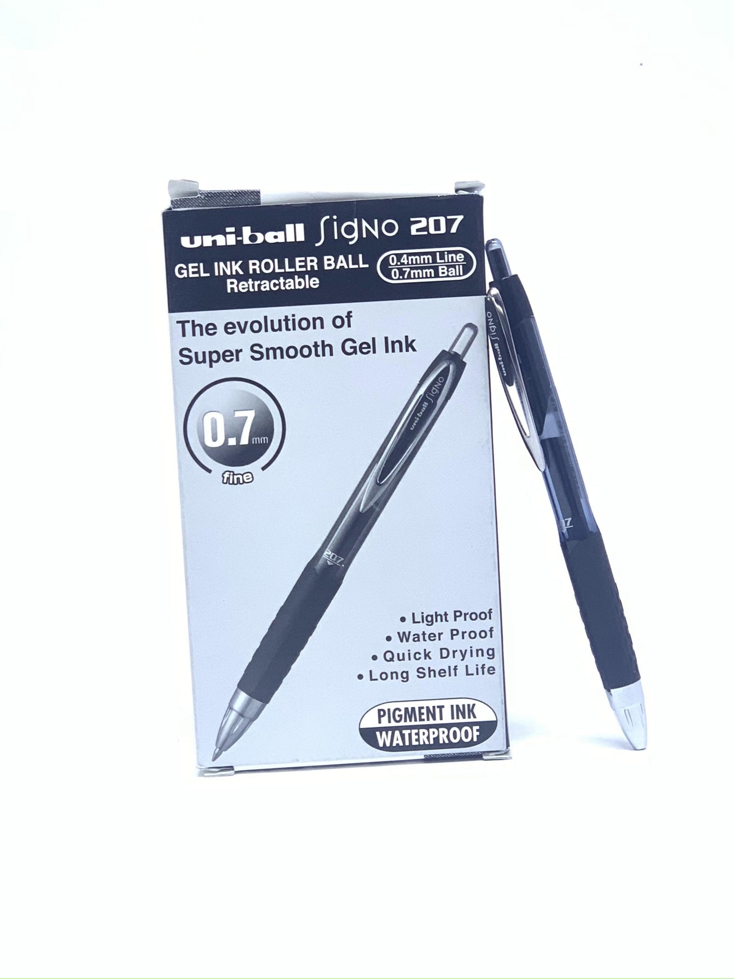 UNI BALL SIGNO 207 GEL INK ROLLER BALL PEN BLACK PACK OF 12