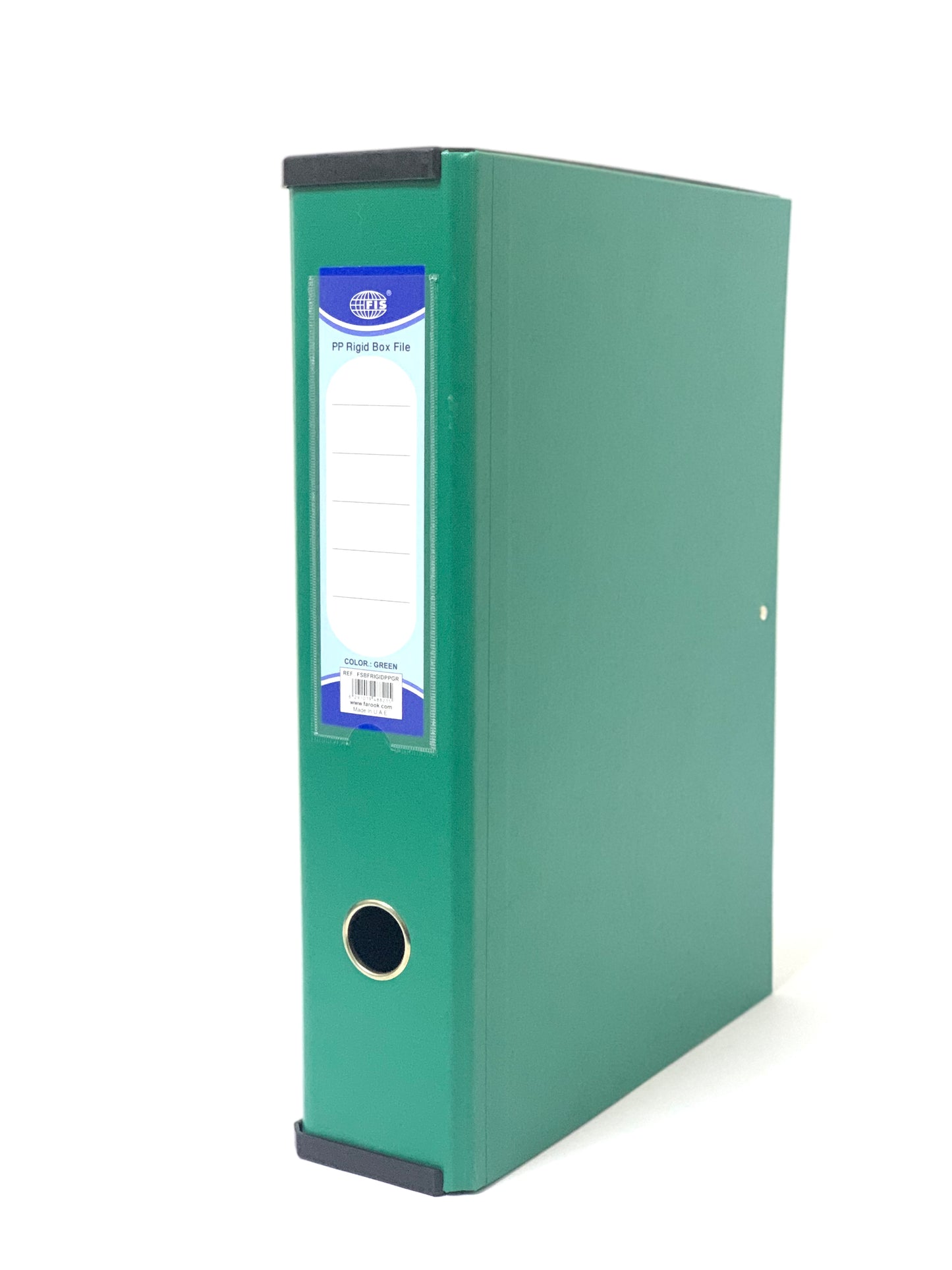 FIS Colored PP Rigid Box File Green Color with Black Plastic Sides, 210 x 330 mm - FSBFRIGIDPPGR