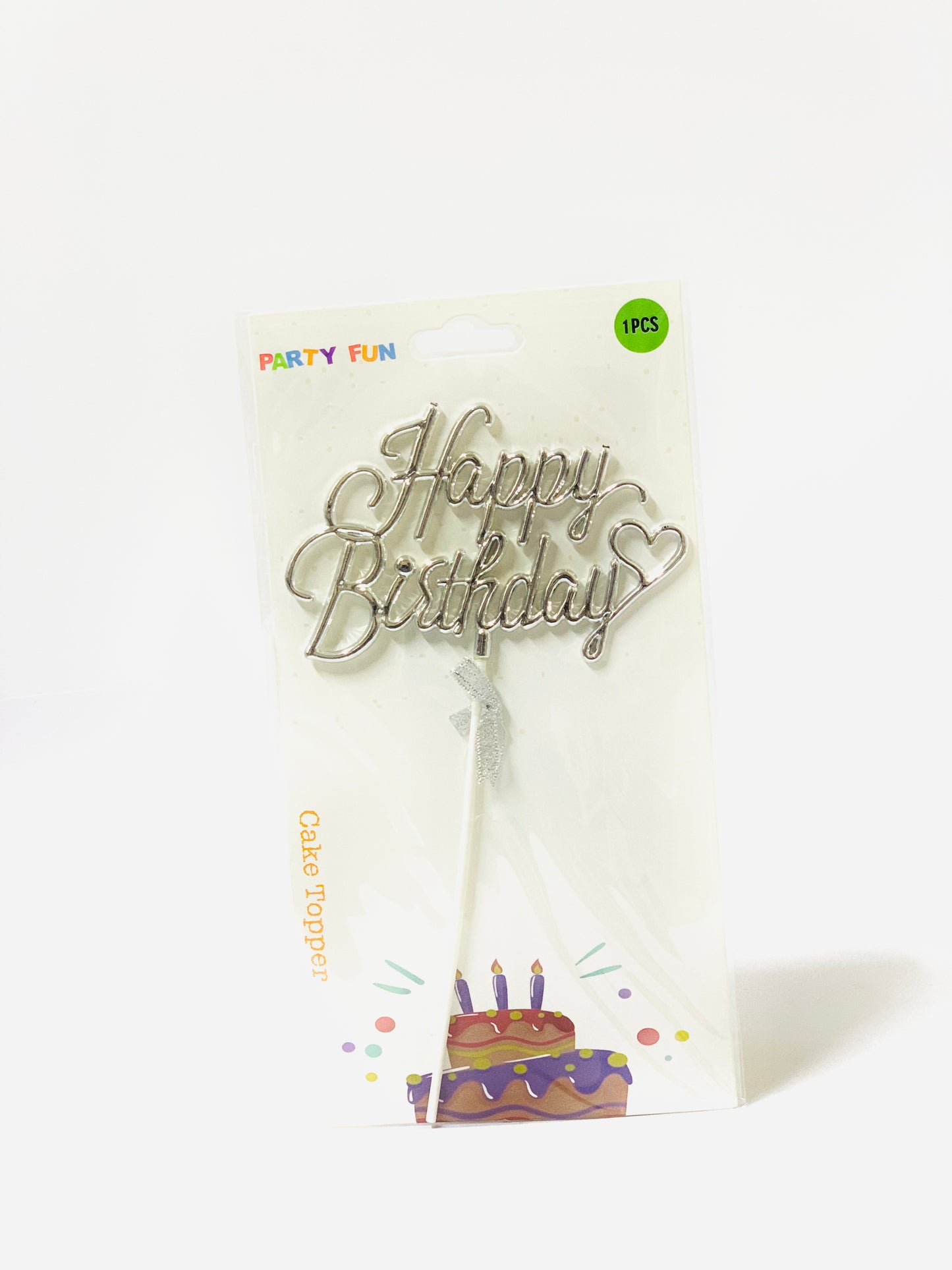 BIRTHDAY CAKE TOPPER SILVER COLOR