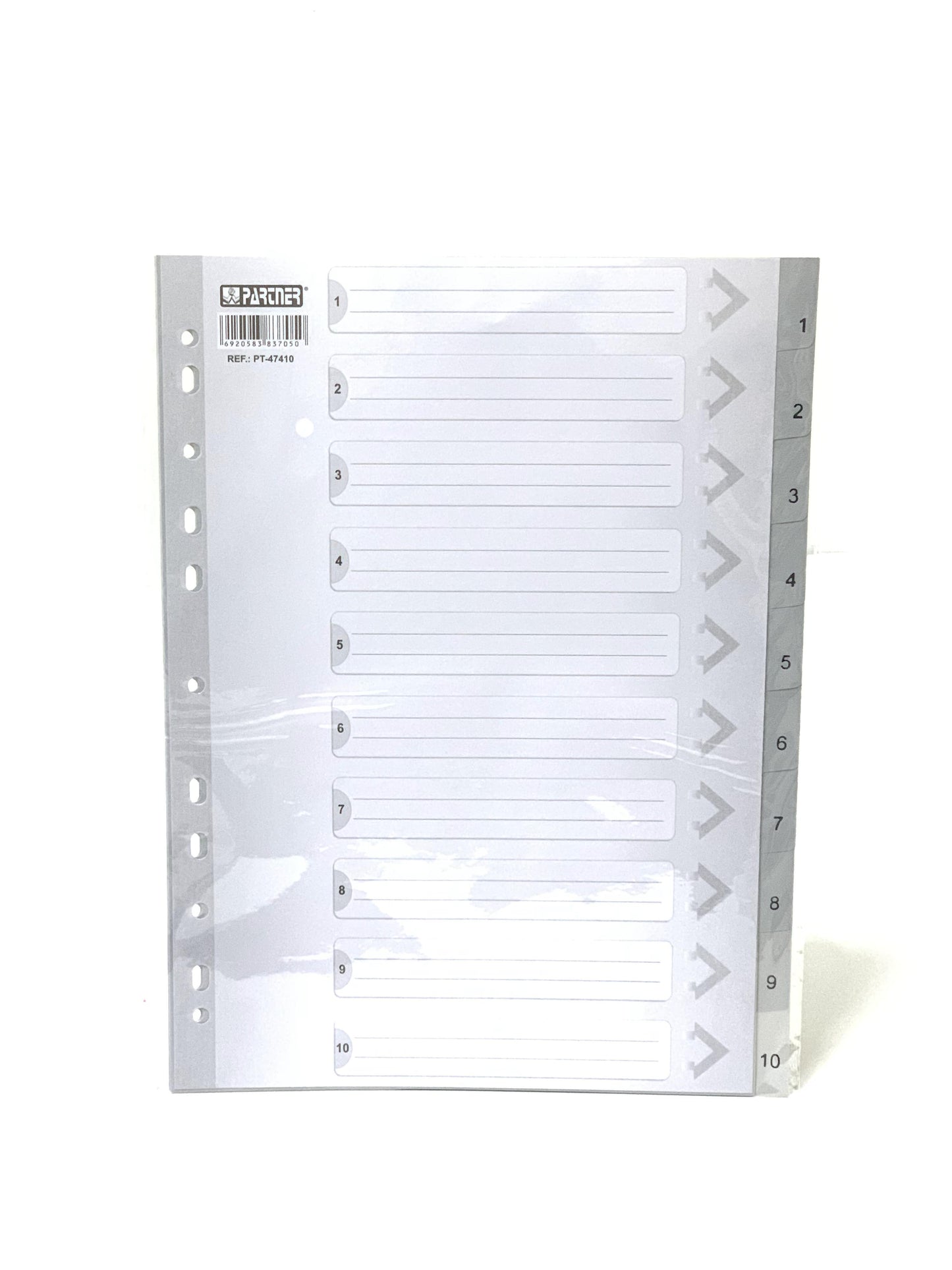 مقسم متواضع 1-10 لون رمادي Pvc A4