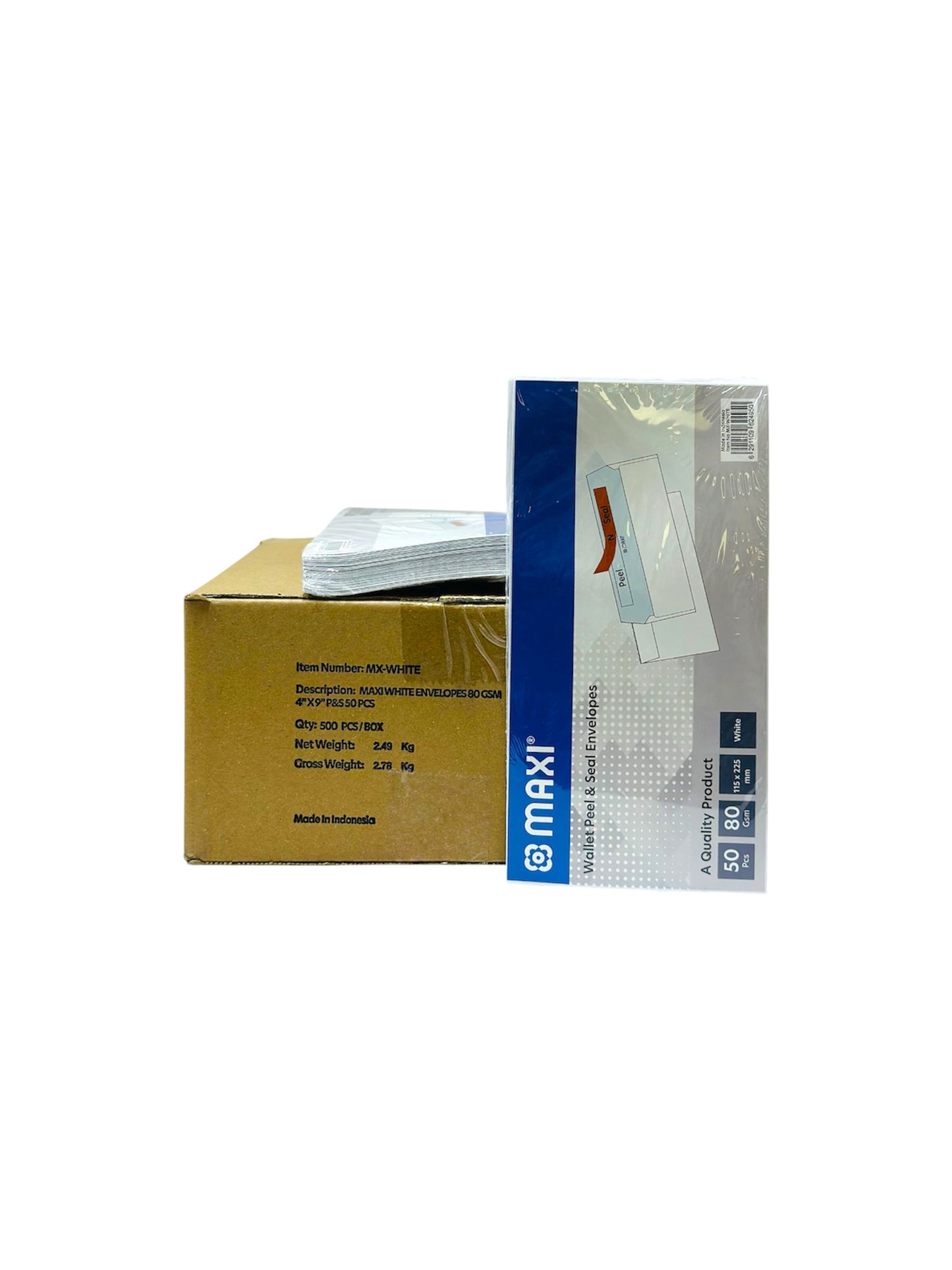 MAXI WHITE ENVELOPE 9X4 WALLET PEAL AND SEAL 500 PCS BOX