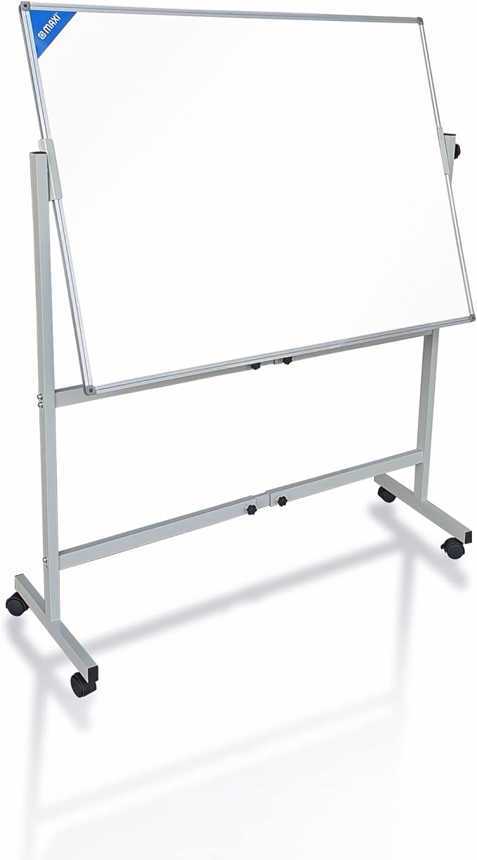 Maxi Double Sided Magnetic Reversible Whiteboard with Stand 90X120 centimetre.Mobile Standing White Board for Office, Classroom & Home