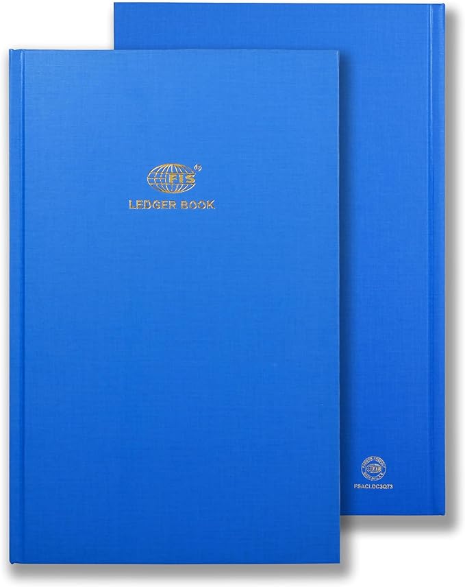FIS Ledger Book, Foolscap Size(210x330mm), Hard Cover Vinyl Material, 100gsm Azure Laid White Paper, Single Ruled, 3 Quire, 2 Column, 3 Digit,