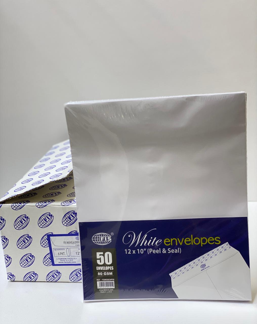 FIS 12X10 WHITE ENVELOPE PEEL AND SEAL 1X6 PKT IN BOX