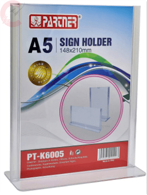 Partner Acrylic Sign Holder A5 148 x 210 mm 2 sided T Base