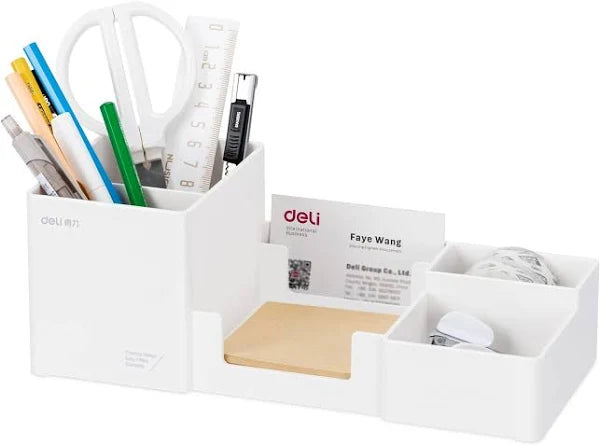 Deli Desk Organizer, Plastic Desktop Organizer With Pencil Holder And Sticky Note Tray