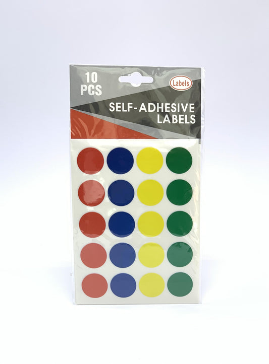 ROUND SELF ADHESIVE LABELS MULTO COLOUR  1X10 SHEETS