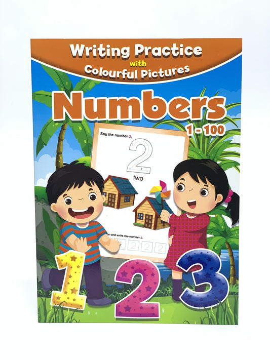 WRITING PRACTICE WITH COLOURFUL PICTURES NUMBERS 1-100  BOOK
