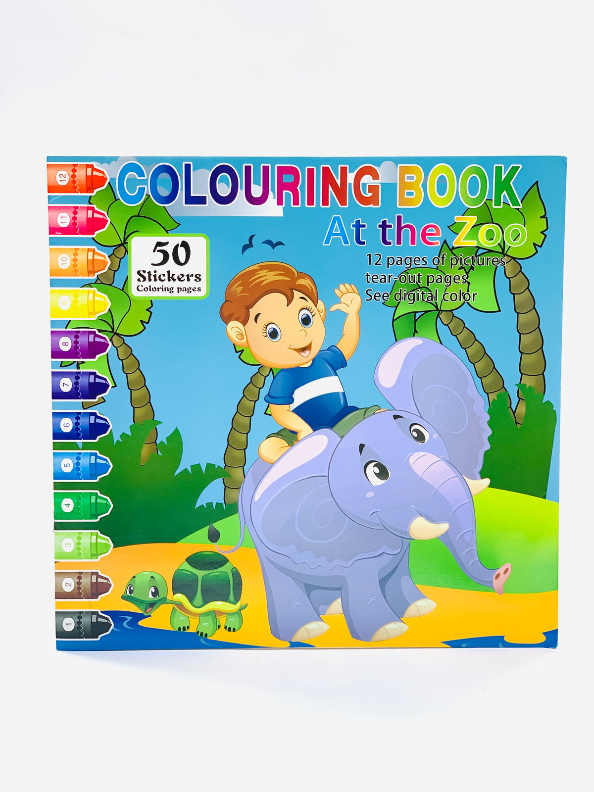 AT THE ZOO COLORING BOOK 12 PAGES OF PICTURES WITH 50 STICKERS