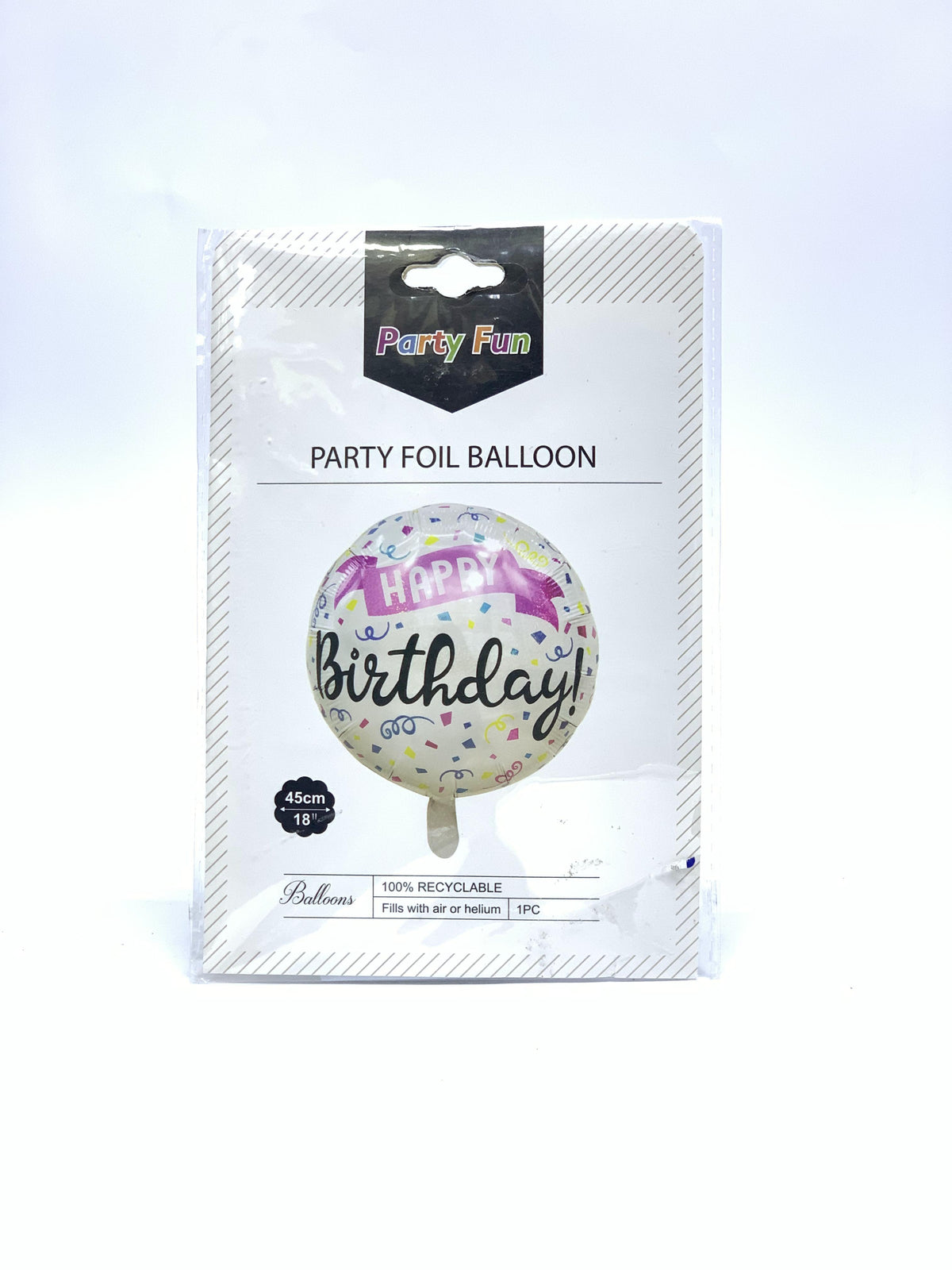 HAPPY BIRTHDAY PARTY FOIL BALLOON WHITE BALL 18"