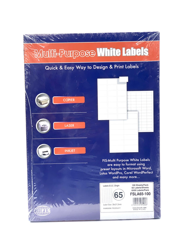 FIS Multipurpose Laser Labels, Colour White, Size 70X35MM (65 Stickers ...