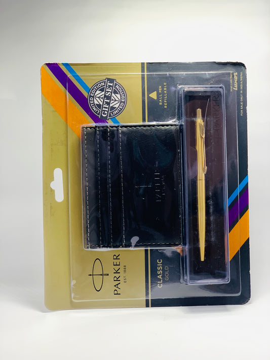 قلم باركر كلاسيك الذهبي مع محفظة باركر