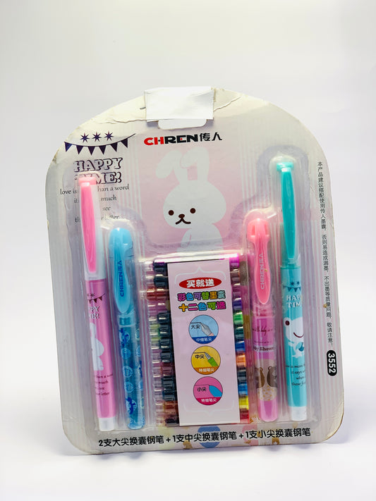 FOUNTAIN COLOR PENS (4 PENS 12 CARTRIDGES)