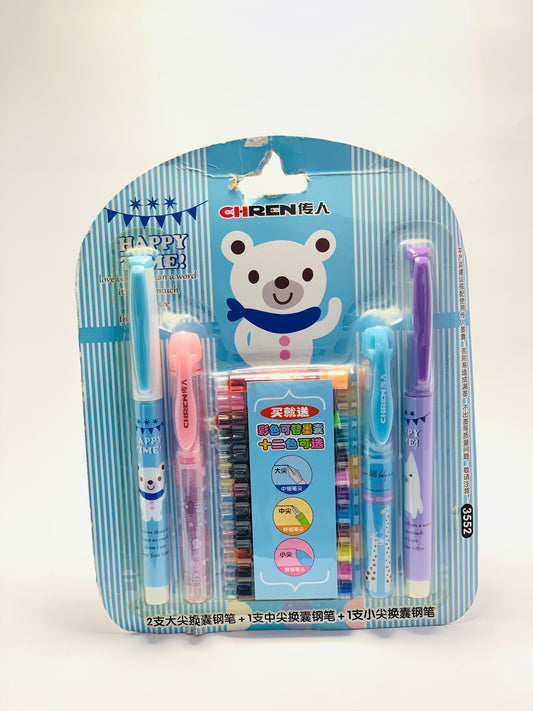 FOUNTAIN COLOR PEN WITH 12 4 PENS SET 12 CARTRIDGES