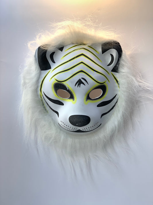 WHITE AND BLACK TIGER MASK WITH HAIR FOR KIDS