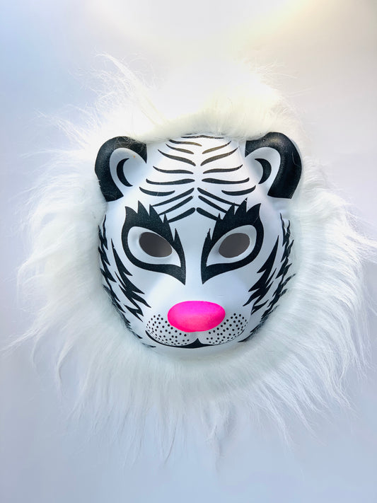 LION MASK WHITE AND BLACK WITH HAIR FOR KIDS