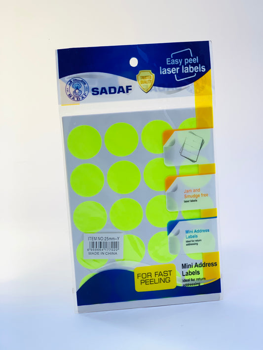 SADAF SELF ADHESIVE LABELS NEON YELLOW ROUND