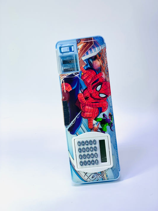 SPIDER MAN MAGNETIC PENCIL CASE CALCULATOR WITH SHARPENER