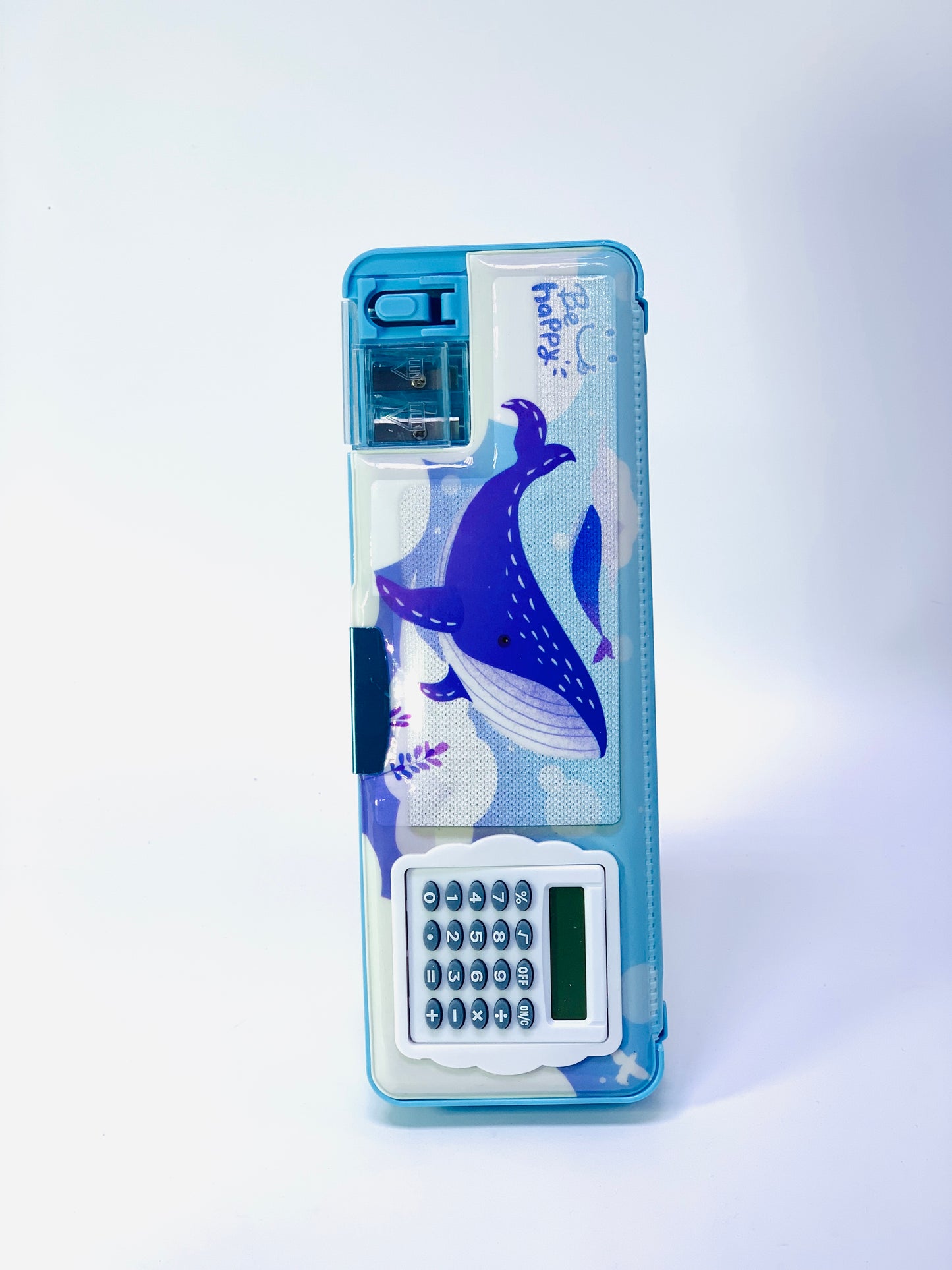 BE HAPPY MAGNETIC  PENCIL CASE  SHARPENER WITH CALCULATOR