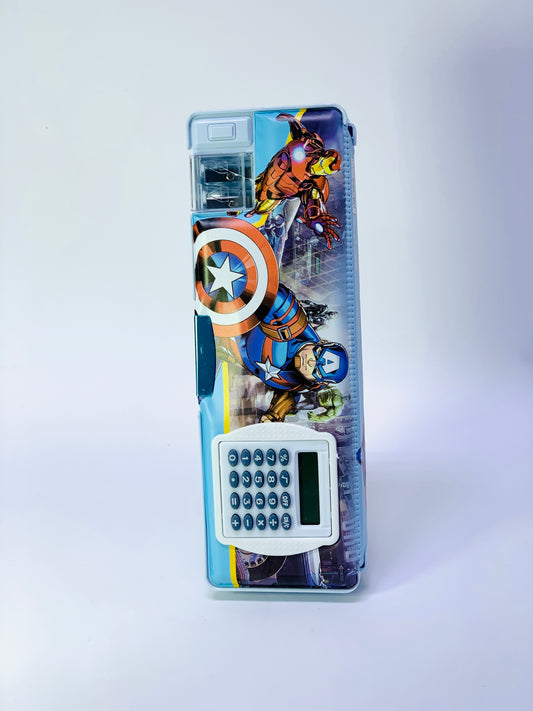Avengers Magnetic Pencil Box with Calculator & Dual Sharpener for