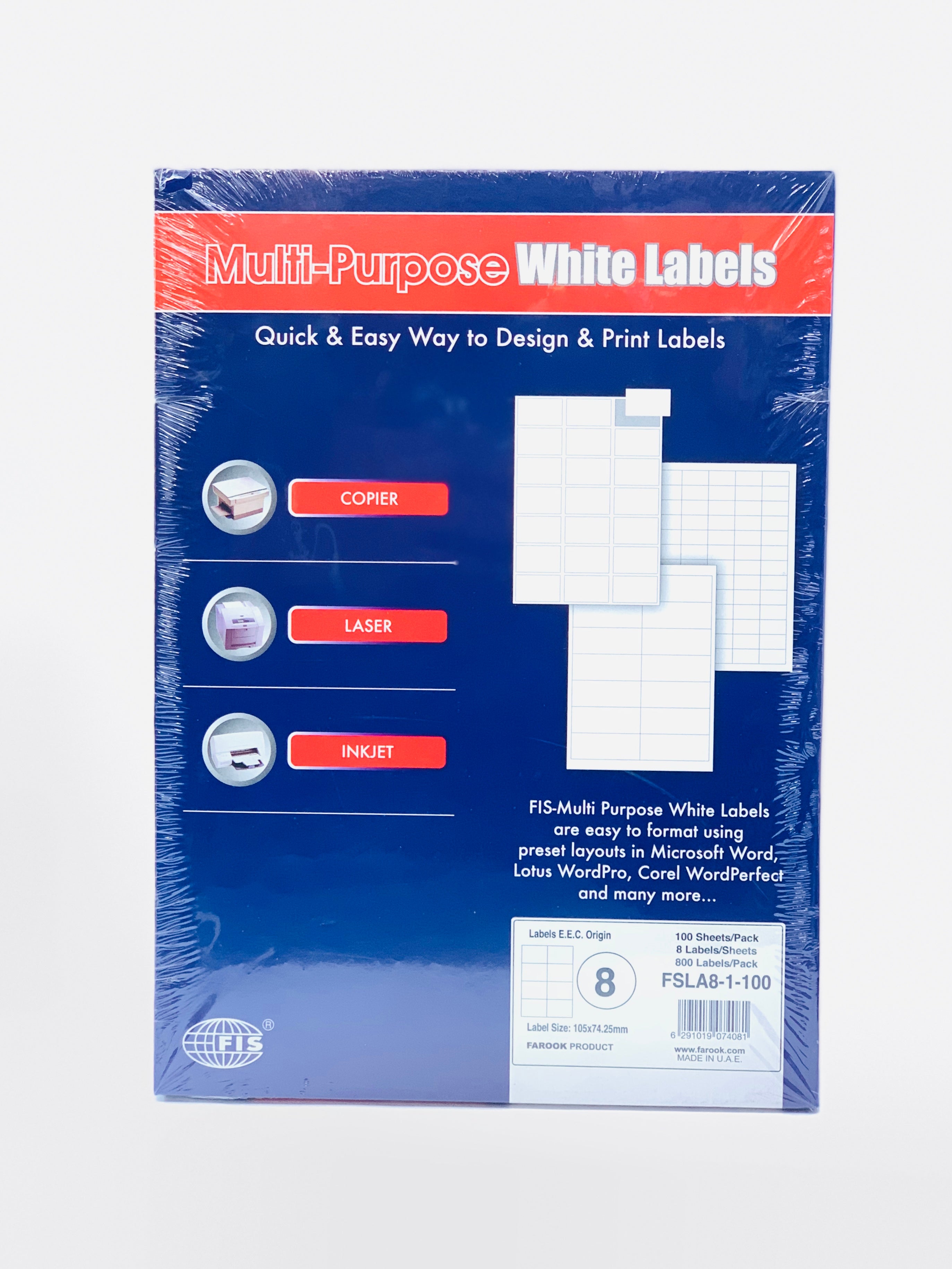 FIS Multipurpose Laser Labels, Colour White, Size 192X34MM (8 Stickers ...
