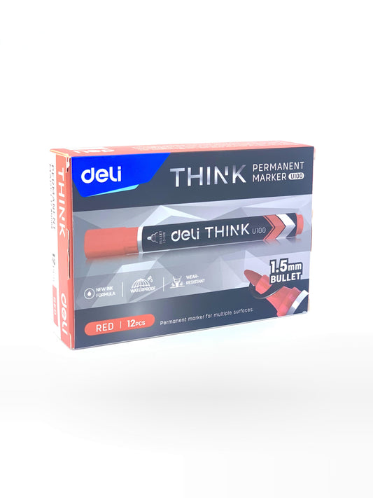 Think Bullet Tip Permanent Marker, Red 12 pcs box
