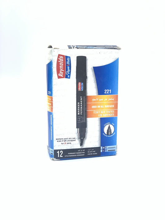 REYNOLDS PERMANENT MARKER 12 PCS PACK  CHIESEL TIP BLACK
