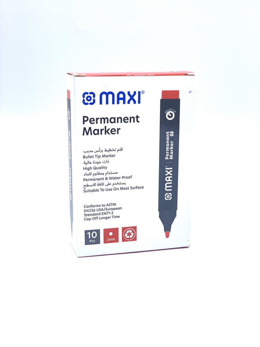 MAXI PERMANENT MARKER RED 10 PCS PACK