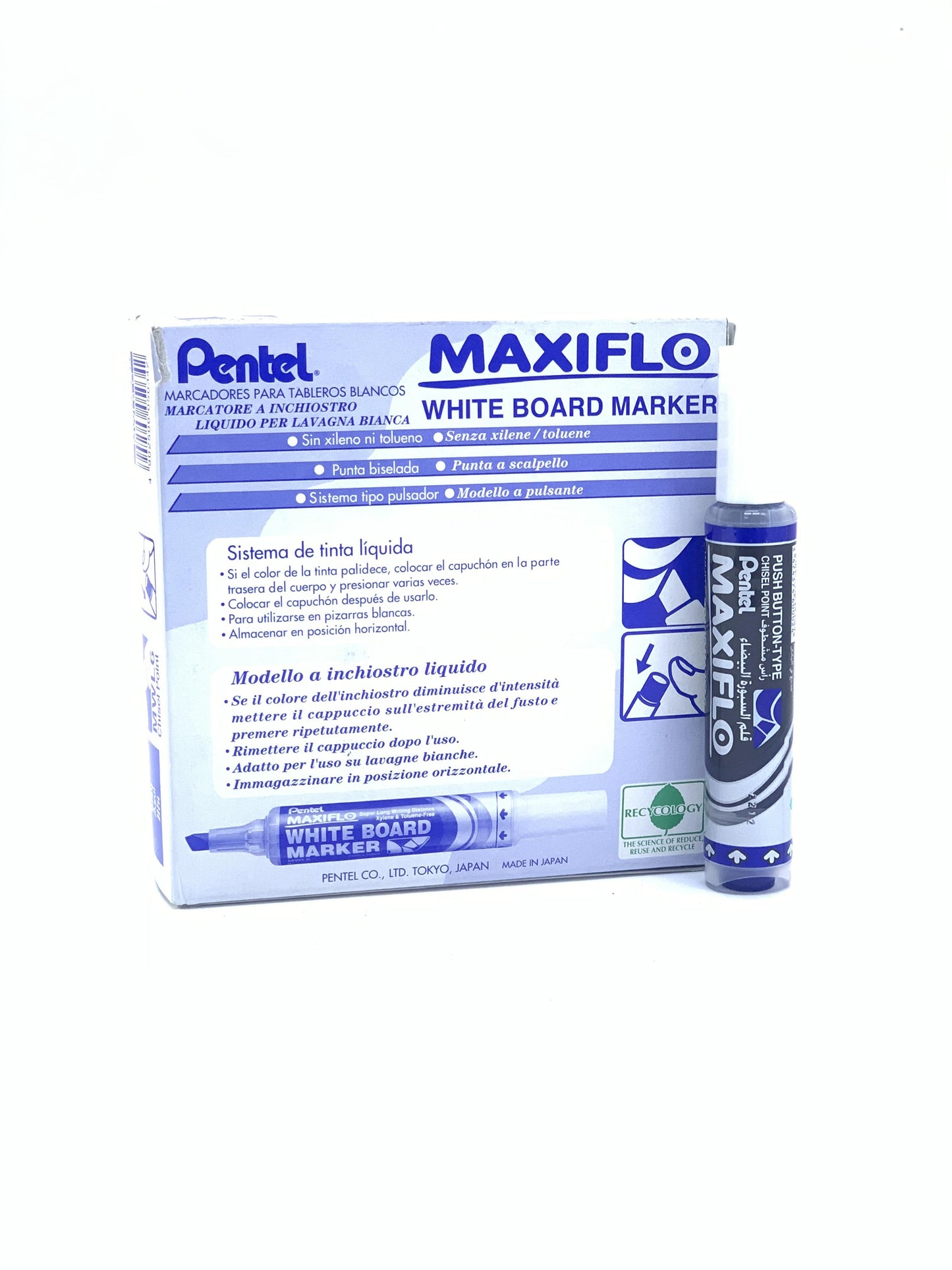 Pentel Maxiflo Whiteboard Marker Chisel Blue pack 1X12 CHIESEL TIP