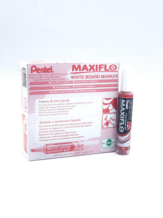 PENTAL MAXIFLO WHITE BOARD MARKER 1X12 RED