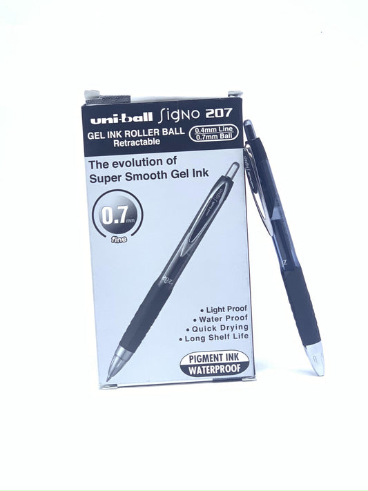 UNI BALL SIGNO 207 GEL INK ROLLER BALL PEN BLACK PACK OF 12