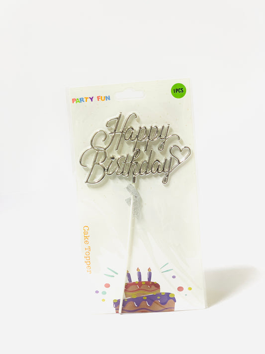 BIRTHDAY CAKE TOPPER SILVER COLOR