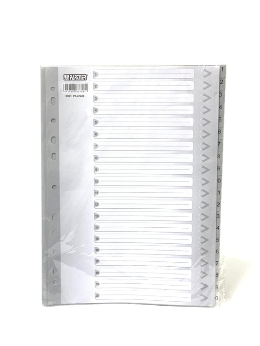 مقسم 1-20 لون رمادي Pvc A4