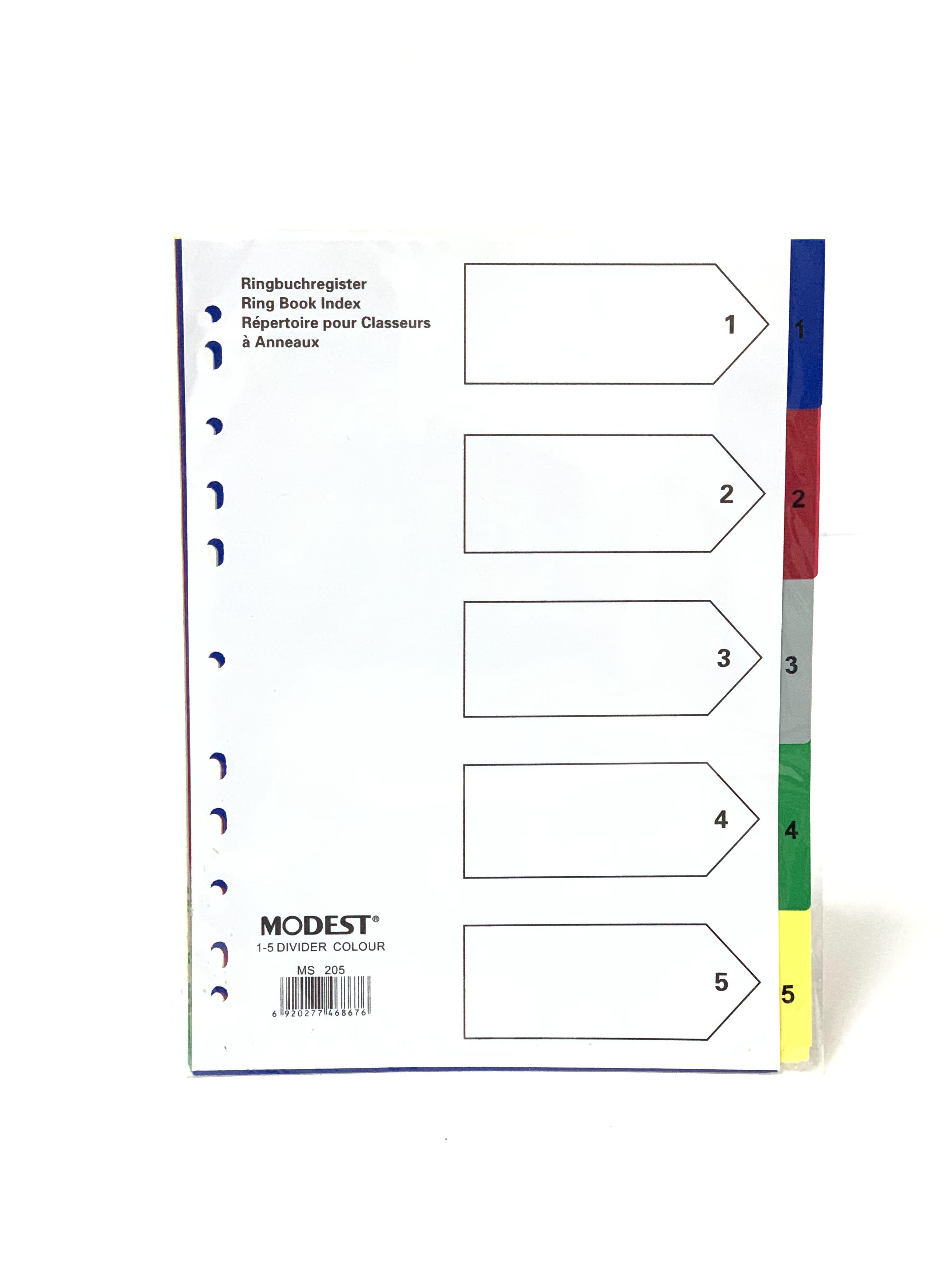 MODEST Divider 5 Colour Pvc A4 WITH NUMBER – AL NAHAR STATIONERY
