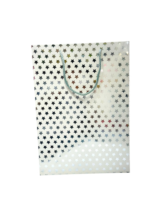 WHITE WITH SILVER STAR GIFT BAG