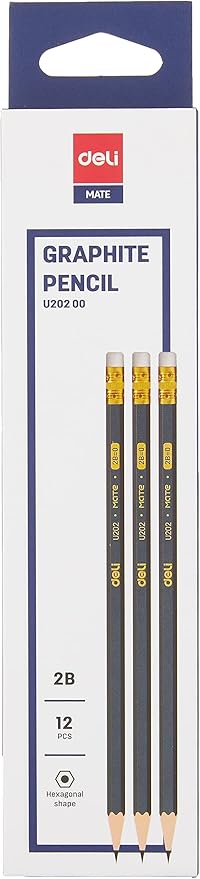 deli 2B Graphite Pencil with Eraser 12 Pieces