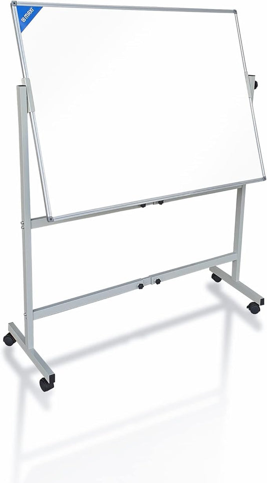 Maxi Double Sided Magnetic Reversible Whiteboard with Stand 90X120 centimetre.Mobile Standing White Board for Office, Classroom & Home