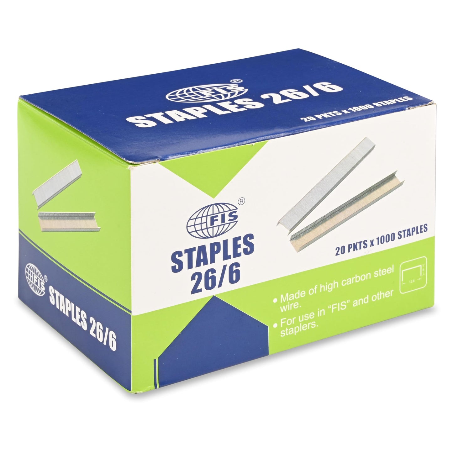 FIS® Staple Wire/Staple Pins, Size: 26/6, 1000 Staples, Box of 20 Packets of 1000, 20,000 Staple Pins, Made From High Carbon Steel Wire-