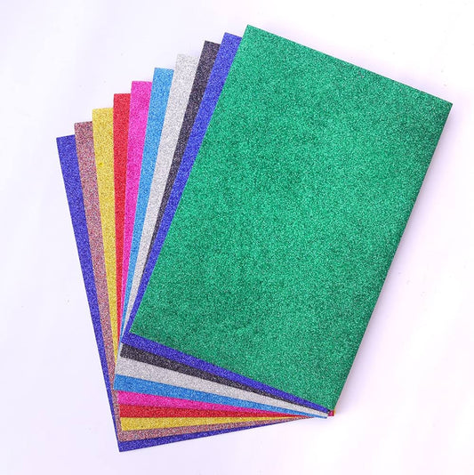 Craft Villa Eva Foam Glitter Sheet Size-30x40 cm(Pack Of 10 Pcs) Assorted Colors Eva Foam With Sparkling Glitter.