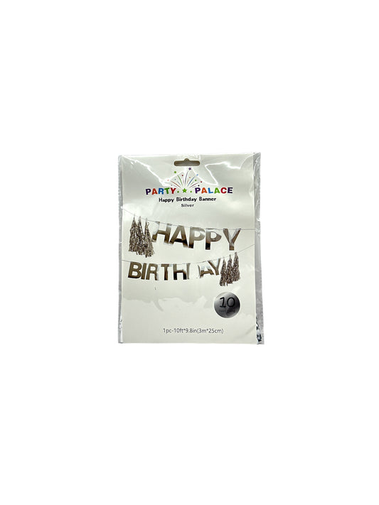 Happy birthday banner silver