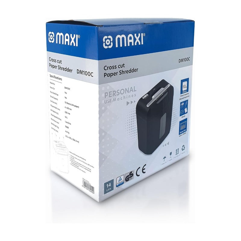 Maxi DM-100C 10-Sheet Cross-Cut Paper Shredder – 14L Capacity for Home & Office Use
