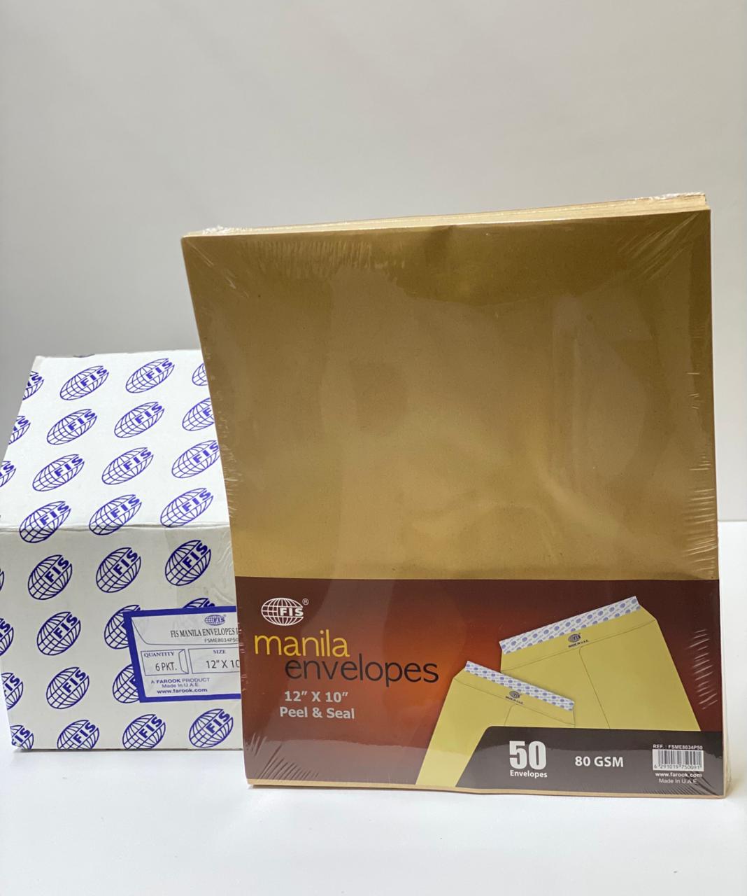 FIS 12X10 BROWN ENVELOPE PEEL AND SEAL 1X6 PKT IN BOX