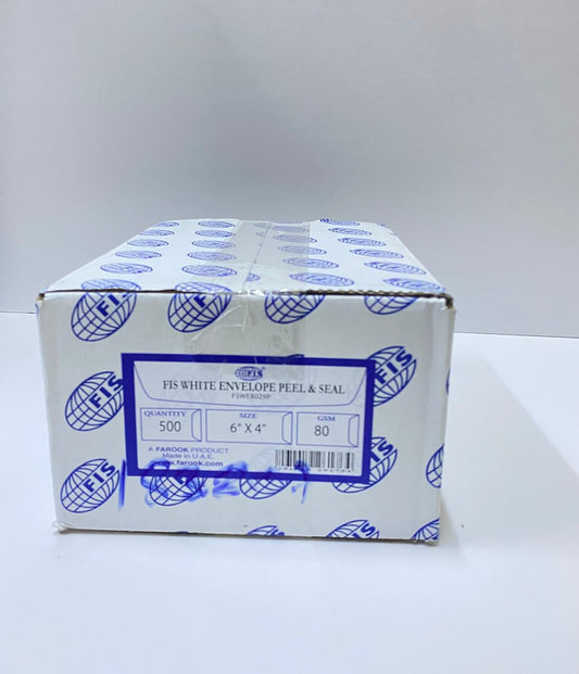 FIS  6X4 WHITE ENVELOPE 500 PCS IN BOX PEEL AND SEAL